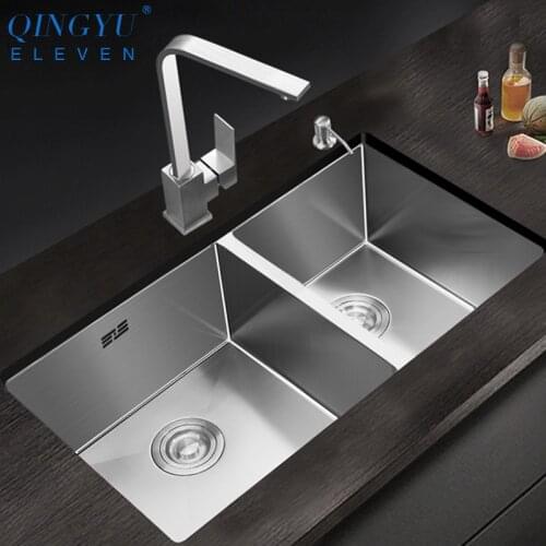 Large Size Double Sink 304 Stainless Steel Thicken Double Bowl Kitchen Sink Undermount Double Bowl Kitchen Sink