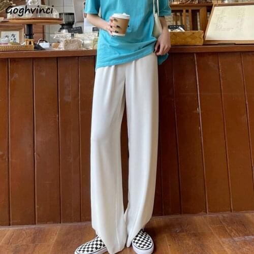 Pants Women Wide Leg Trousers All-match Soft Elastic Solid Korean Style Harajuku Casual Loose Minimalist Trendy Summer Mujer New
