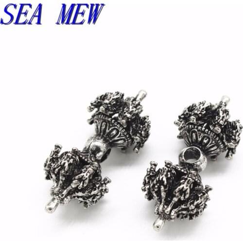 2 PCS Metal Alloy Antique Silver color Dragon Head Spacer Beads Vintage Vajry Pestle Buddhist Connectors For Jewelry Making