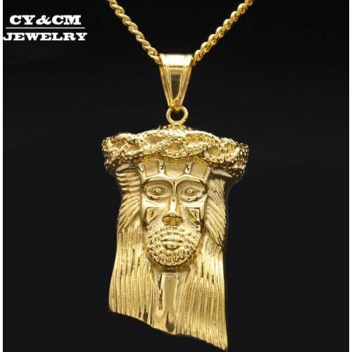 CY&CM Hip Hop Christian Catholic Jesus Pendant Necklace Men Stainless Steel Jesus Head Face Religious Punk Jewelry Drop Shipping