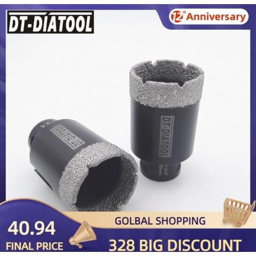 DT-DIATOOL 2pcs 5/8-11 Thread Dia 1-3/4" Vacuum Brazed Diamond Dry Drilling Core Bits Porcelain Tile Granite Marble Hole Saw