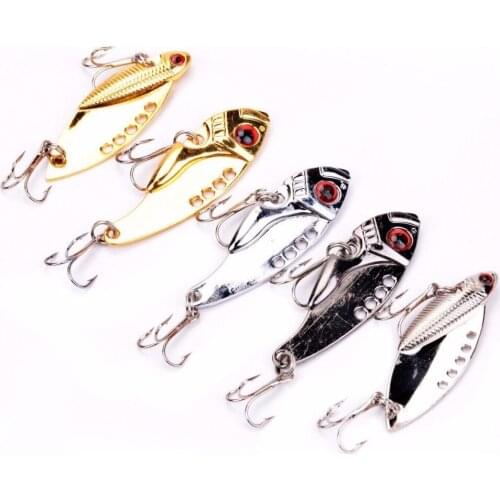 HiUmi 5Pcs Classic Metal VIB Lures 5cm 11g Spinner Spoon Sequins Fishing Lure Bass Bait Artificial Bait Cicada Treble Hook