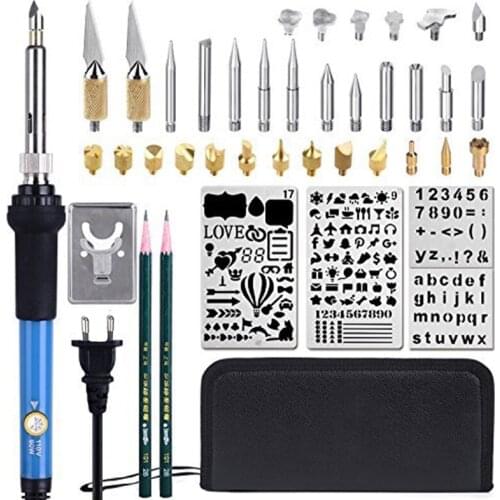HOT-EU Plug 45 Pcs Wood Burning Kit,Creative Wood Burner Set With Adjustable Temperature Soldering Pyrography Wood Burning Pen