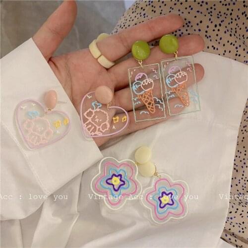 Korea Retro Geometric Ice Cream Earrings Fashion Classic Color Resin Earrings Candy Color Girl Dog Flower Earrings