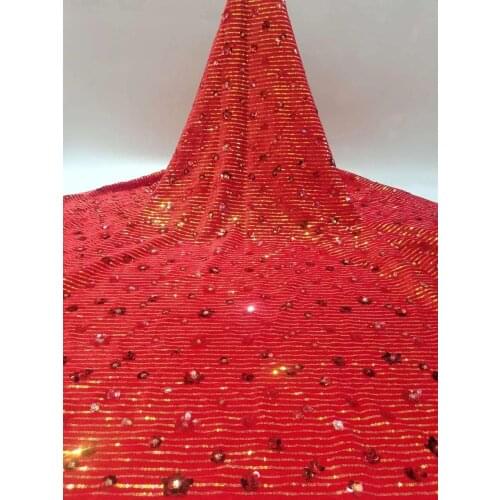 Red African Velvet Lace Fabric High Quality Nigerian Lace Fabric 3D Sequins French Lace Fabric For African Party Dress 5 Yards