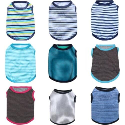 Summer Dog T-shirt Soft Thin Vest Clothes Striped Round Neck T-Shirt For Small Medium Sleeveless Dogs Pet Vests Dog Clothing