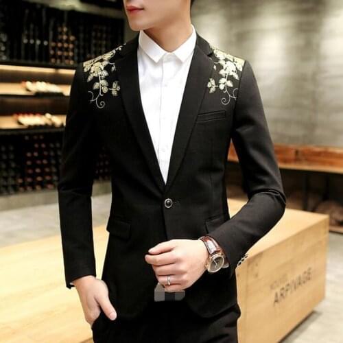Floral Print Mens Casual Blazer Slim Fit Blazer One Button Coat Black Fashion Mens Suit Top Quality Mens Blazer Terno Masculino