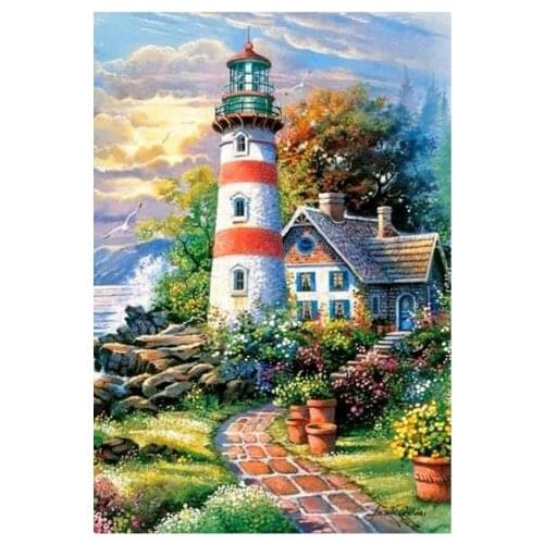 Craftsmanship Home Decor Quality Counted Cross Stitch Kits Handmade Art 14ct unprinted embroidery Garden seaside lighthouse
