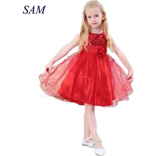New Fashion Sequin Flower Dress Party Birthday Wedding Princess Toddler Baby Girls Clothes Children Kids Lycra Dresses