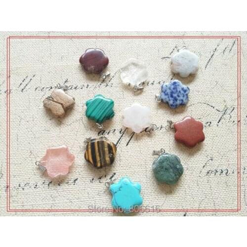 12PCS Flower Style 20MM Mix Natural Stone Necklace Jewelry Pendants