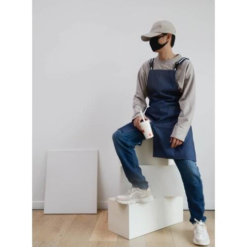 Adjustable Denim Aprons Waterproof Stainproof Pinafore with Two Pockets Supermarket Hairdresser Bib Garden Apron