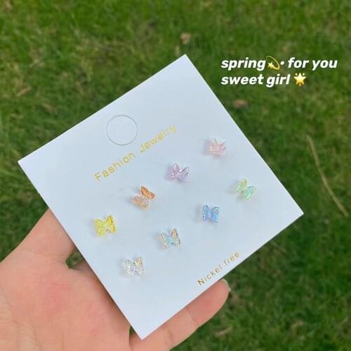 8cps Ins Little Butterfly Stud Tragus Earring For Women Acrylic Rainbow Titanium Steel Piercing Earrings Simple Fashion Jewelry