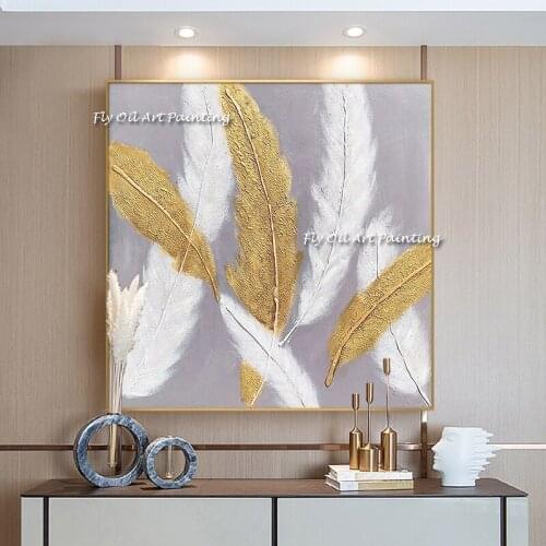 Modern Nordic white Gold Feather Wall Art Canvas Painting Abstract Picture For reading Room Decoration Cuadros Wall Paintings