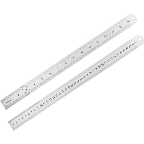 Uxcell Straight Ruler 400mm 16 Inch Metric Stainless Steel Measuring Ruler Tool with Hanging Hole 2pcs