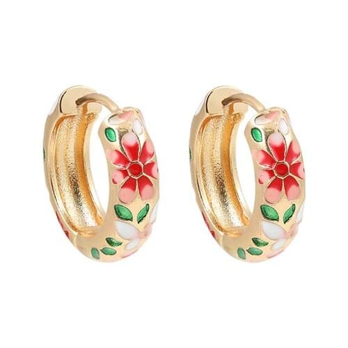 Vintage Multicolour Enamel Flower Small Hoop Earrings Trendy Geometric Statement Circle Huggie Earring Fashion Women Jewelry