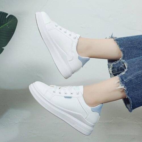 2021 Sneakers Women Ladies Flat Thick Med Heel Breathable Casual shoes women Sneakers Single Shoes Lace-Up Vulcanized Shoes
