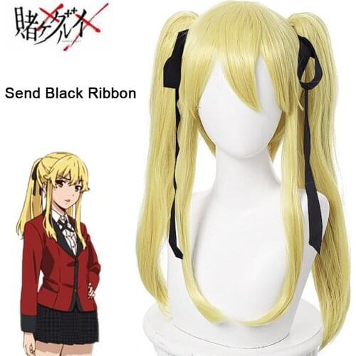 2021 Anime Kakegurui Compulsive Gambler Meari Saotome Cosplay Wig Costume For Woman Double Ponytail Hair+Free Headwear