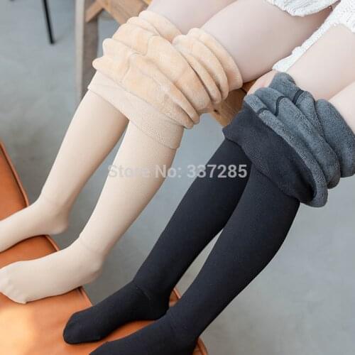 Winter warmer Tights For Girls Children Stockings Dancing Warm Pantyhose Baby child Plus velvet stripe Solid Color tights