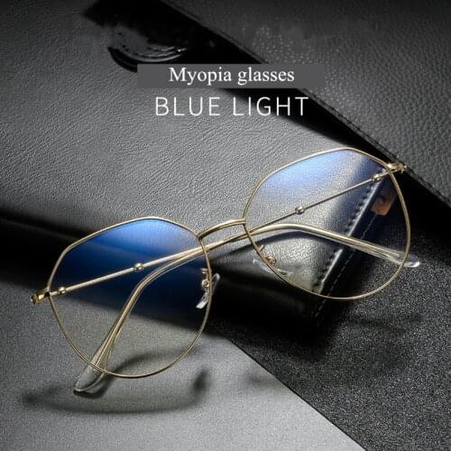 -0.5 -0.75 -1 -1.25 -1.5 -1.75 -2.25 -4 Alloy Irregular Polygon Myopia Eyeglasses Women Men Prescription Spectacles Eyewear