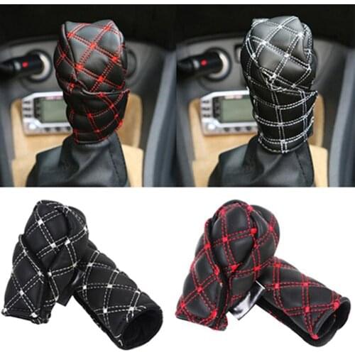 2 In 1 Set Car Faux Leather Gear Shift Knob Cover Hand Brake Cover Sleeve Car-mounted Hand Brake Block Gear Shift Collars Cover