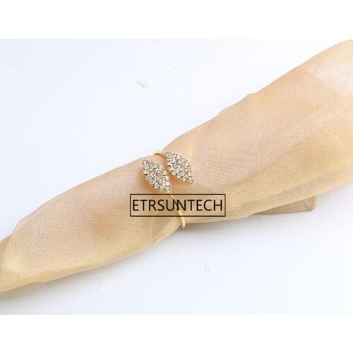 200pcs Bling Crystal Rhinestone Leaf Napkin Rings Metal Wedding Napkin Buckle Holder for Hotel Wedding Banquet