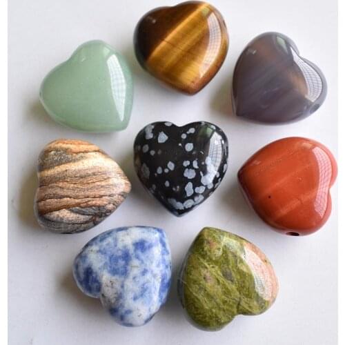 2020 New fashion high quality assorted mix 25mm heart natural stone charms pendants jewelry making 8pcs/lot Wholesale