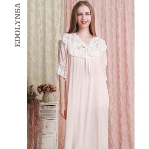 2021 Ladies Sleep Lounge Nightgown Cotton Sleepwear Dress Princess Woman Nightgowns Sleepshirts Lace Nightdress T577