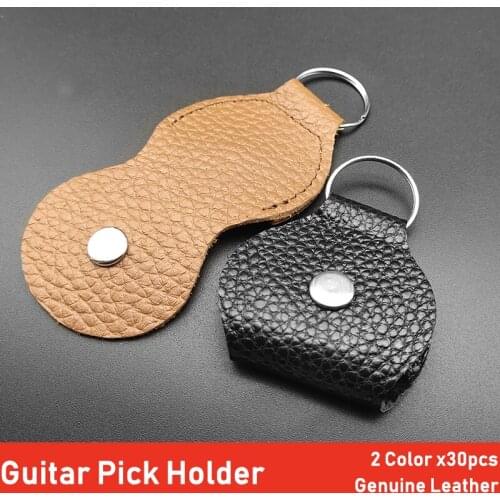 30pcs Guitar Pick Holder Genuine Leather Guitarra Plectrum Case Bag Keychain Shape Guitar Accessories