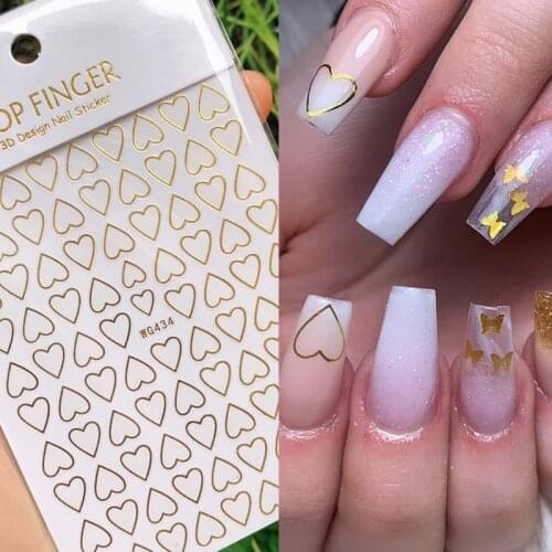 3D Nail StickersHearts Golden Adhesive Ultra-thin Hollow Love Nail Sticker DIY Nail Sticker for Valentines Day Nail Decals