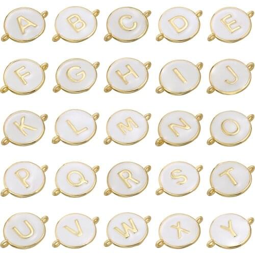 White Enamel Connector Beads 2 hole Bracelet Findings Charms 26 Letters For DIY Jewelry Findings Necklace Handmade Accessories