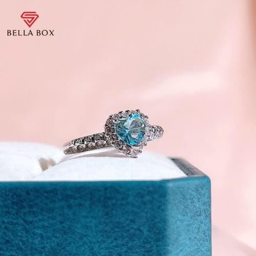 BELLA BOX Simple Topaz Open Rings For Women 925 Sterling Silver Luxury White Sky Blue Heart Engagement Anniversary Fine Jewelry