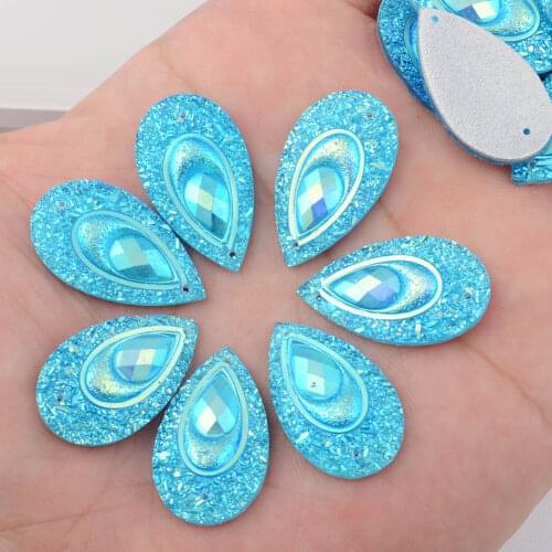 BOLIAO AB Color 10Pcs 15*27(0.59*1.06 In) Light Blue Drop Rhinestones Flat Back Resin Sew on Clothes/Home Holiday Decoration DIY