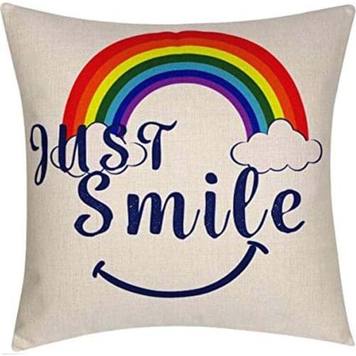 Just Smile with Rainbow Throw Pillow Cover,Decorative Throw Pillow Case 18X18 Inches