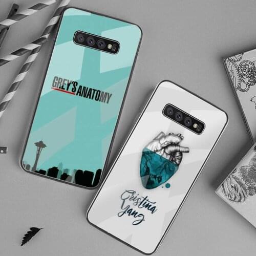 YJZFDYRM Grey Anatomy Silicone Black Phone Case Tempered Glass For Samsung S20 Plus S7 S8 S9 S10 Plus Note 8 9 10 Plus