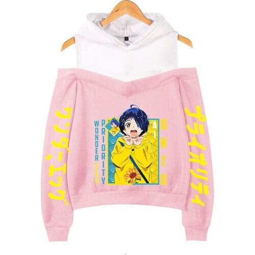 Wonder Egg Priority Hoodies Off Shoulder Fashion Womens Pullover Harajuku Streetwear Anime Ohto Ai Printed Casual Sweatshirt