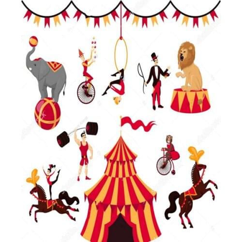 Circus decoration party tent monkey bike elephant lion background Vinyl cloth High quality Computer print wall backdrops