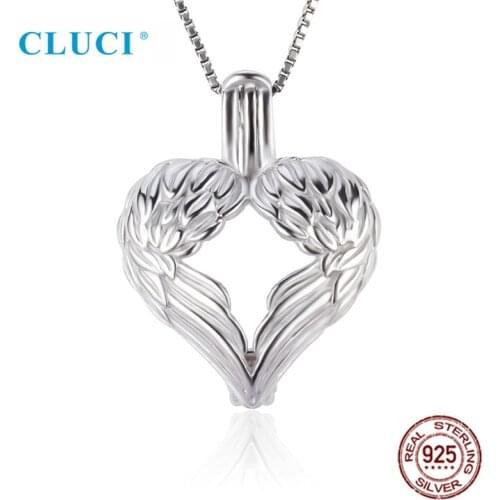 CLUCI 3pcs Silver 925 Angel Wings Heart Shaped Charm Pendant Women Jewelry 925 Sterling Silver Love Pearl Pendant Locket SC232SB