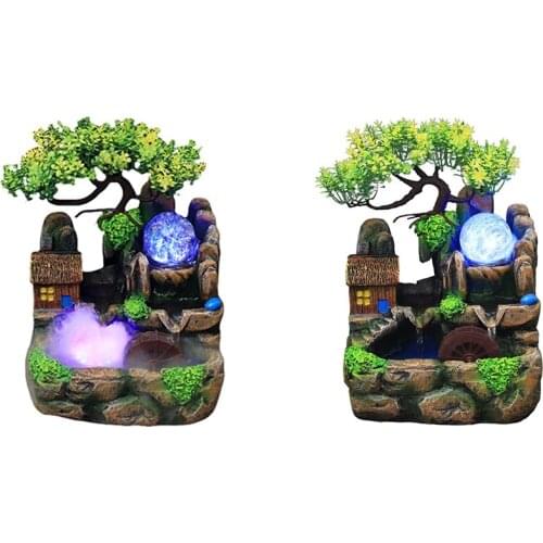 Resin Crafts Feng Shui Fountain Home Office Decor Indoor Water Fountain Rockery Landscape Ornament Waterfall -US Plug
