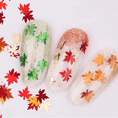 Hot 12 Color Maple Leaf Holographic Shiny Nail Art Glitter Sequins Manicure Decor
