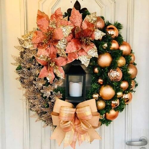 HOT Elegant Red Christmas Wreath Champagne Gold Christmas Wreath Window Door Wall Ornament Decorations NDS