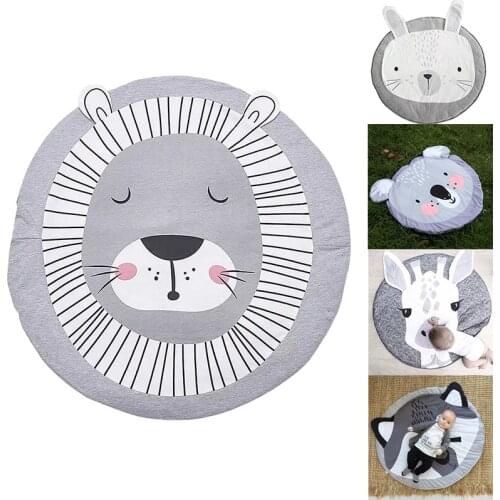 Kawaii Animal Print Koala Panda Rabbit Fox Round Cotton Carpet Soft Sleeping Baby Play Mats Activity Room Decoration