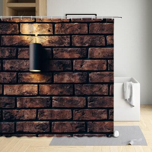 Chinese Shower Curtain Sets Retro Stone Brick Wall Wood Plank Striped Flower Home Bathroom Fabric Curtain Waterproof With Hooks