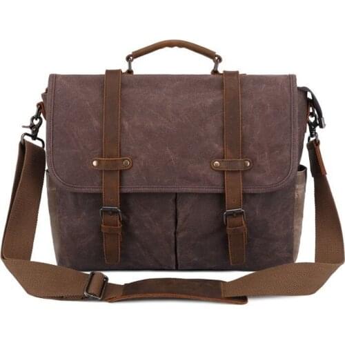Mens Shoulder Bag Retro MENS Bag Oil Wax Canvas Bag Waterproof Mens Leather Shoulder Bag
