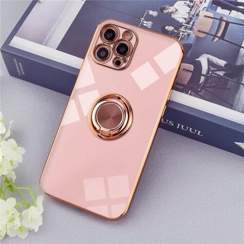 Luxury Plating Soft Case For iPhone 12 11 Pro Max XR XS X 7 8 Plus SE 2020 iPhon Phone Cute Girl Men Cover &Ring Holder Stand On