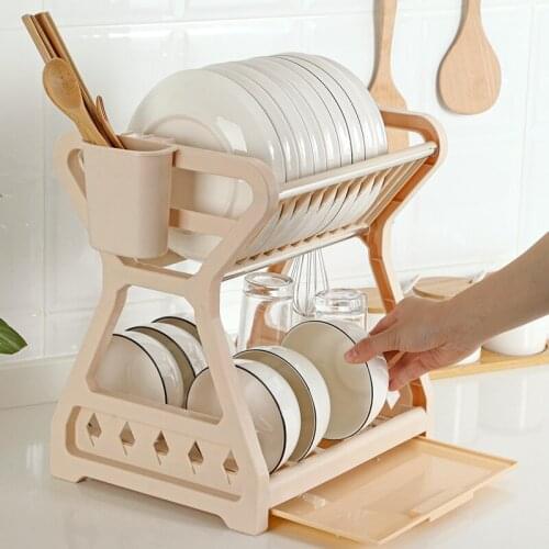 Double-layer Plates Kitchen Sink Countertop Holder Dish Rack Bowl Storage Shelf Drying Stand Draining up to 12 plates