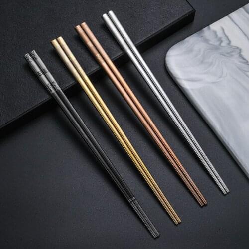 304 Stainless Steel Chopsticks Hollow One-piece Square Cutlery Anti-scalding Non-slip Gold-plated Titanium Chopsticks