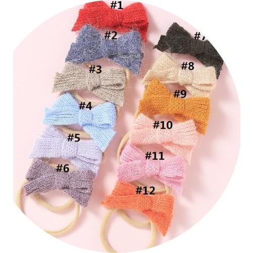 Vintage Knitted Bow Nylon Headbands For Girls Hair Bows Elastic Hairband For Kids Toddler Headwear Baby Girl Hair Accessories