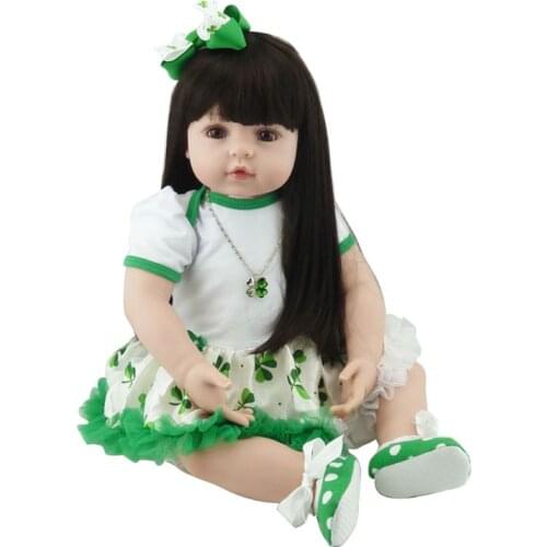 24in Realistic Soft Silicone Vinyl Newborn Babies Toy Long Hair Girl Princess Lifelike Handmade Christmas Gifts