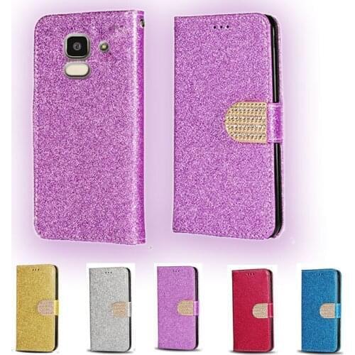 For Samsung A8 2018 Luxury Glitter Diamond Flip Leather Wallet Phone Case For Samsung Galaxy A8 Plus 2018 Phone cover card slot