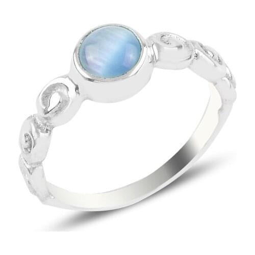 Silver 925 Set Light Blue Cat 'S Eye Stone Engagement Ring